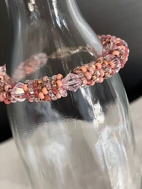 Rose-Pink Beaded Bracelet with Crystal Accents